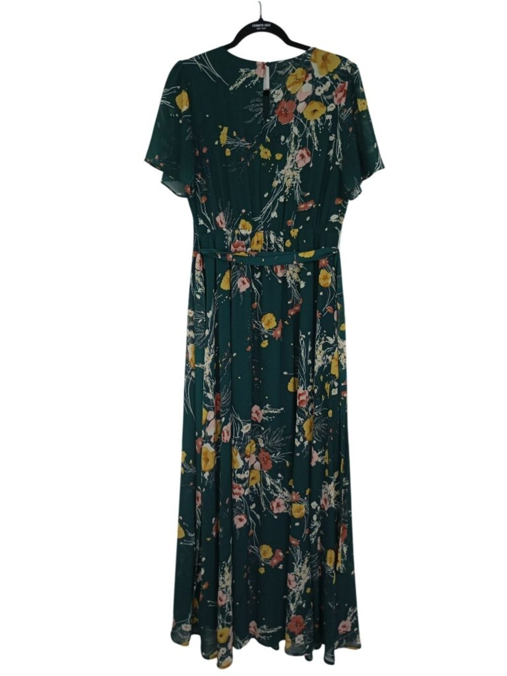 Baltic Born Green Floral Maxi Dress With Short Flutter Sleeve & Tie Waist Size L - Picture 14 of 15